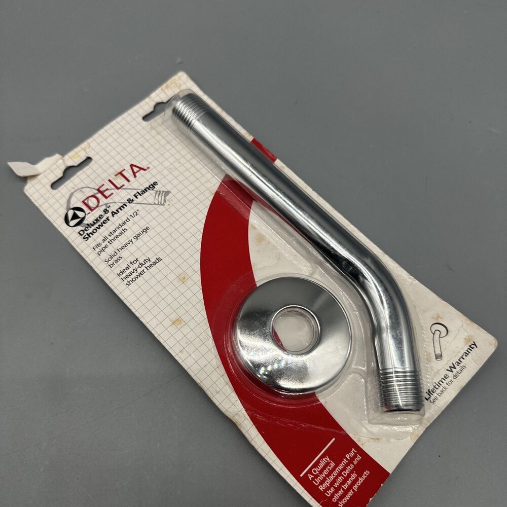 DELTA SHOWER ARM & FLANGE SOLID HEAVY GAUGE BRASS 8 INCH AF905CH NEW SEALED